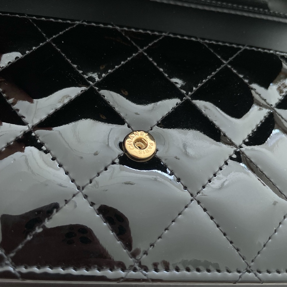 •SOLD to Fashionphile• CHANEL Patent Boy Wallet On Chain WOC Black - Picture 15 of 16